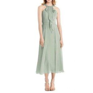 New Jenny Packham JP1028 Halter Neck Chiffon Midi Dress in Willow Green P6081